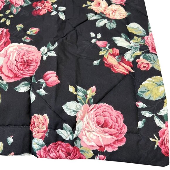 Cabbage Rose Floral Pillow Sham Quilted Black Pink Cotton Blend Pillowcase NEW - Picture 2 of 13